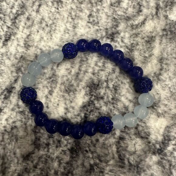 Glass beaded stretch bracelet blue - Picture 2 of 4